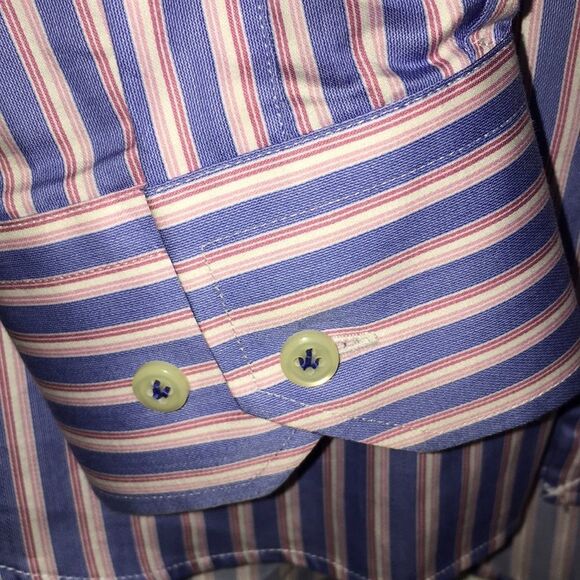 Amazing Pink Blue Stripe Peter Millar LS shirt L - Picture 2 of 4
